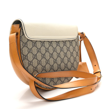 GUCCI GG Supreme Monogram Calfskin Small Padlock Messenger Shoulder Bag Beige Mystic White Sun Oil