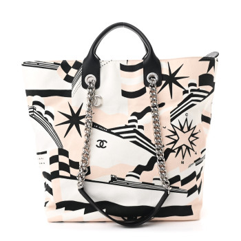 CHANEL Canvas Cruise Print Tote Pink White Black