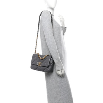 CHANEL Lambskin Quilted Medium Chanel 19 Flap Dark Grey