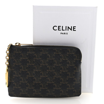 CELINE Triomphe Canvas Coin and Card Pouch With Hook Black