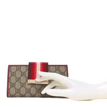 GUCCI Monogram Calfskin Ladies Web Long Wallet Red