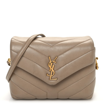 SAINT LAURENT Calfskin Y Quilted Monogram Toy Loulou Crossbody Bag Dark Beige
