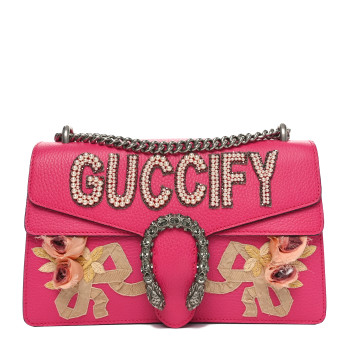 GUCCI Pebbled Calfskin Embellished Guccify Small Dionysus Shoulder Bag Rosa
