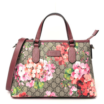 GUCCI GG Supreme Monogram Blooms Small Zippered Tote Beige Multicolor Dry Rose