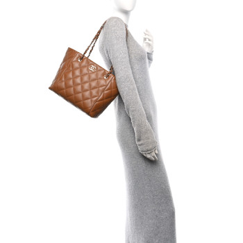 CHANEL Calfskin Quilted Small Shopping Tote Dark Beige