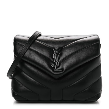 SAINT LAURENT Calfskin Y Quilted Monogram Monochrome Toy Loulou Crossbody Bag Black