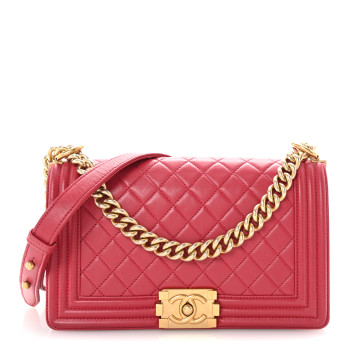 CHANEL Lambskin Quilted Medium Boy Flap Dark Pink