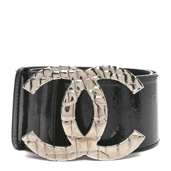 CHANEL Patent CC Wide Belt 70 28 Black