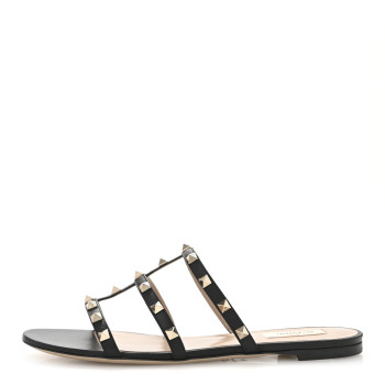 VALENTINO GARAVANI Nappa Rockstud Caged Flat Slide Sandals 40 Black