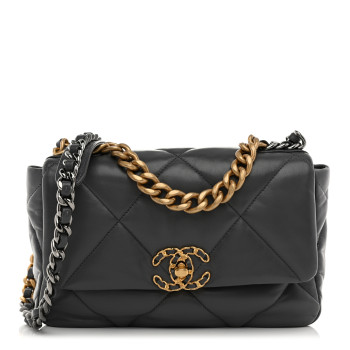 CHANEL Lambskin Quilted Medium Chanel 19 Flap Dark Grey