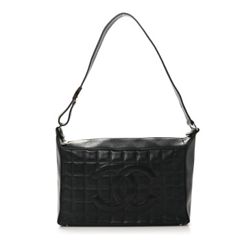CHANEL Lambskin Quilted Medium Chocolate Bar Shoulder Bag Black