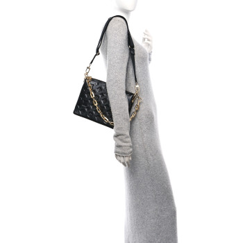LOUIS VUITTON Lambskin Embossed Monogram Coussin PM Black