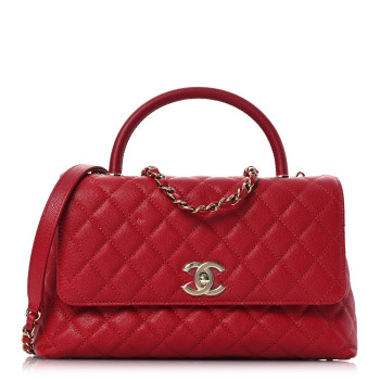 CHANEL Caviar Quilted Small Coco Handle Flap Red