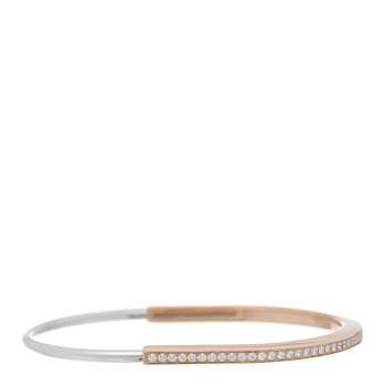 TIFFANY 18K Rose White Gold Diamond Narrow Tiffany Lock Half Pave Bangle Bracelet