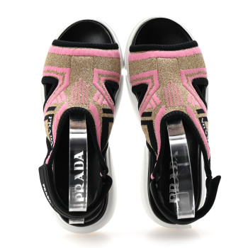 PRADA Knit Cloudbust Sandals 35.5 Black Begonia Gold
