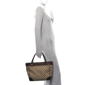 GUCCI Monogram Web Medium Mayfair Tote Dark Brown