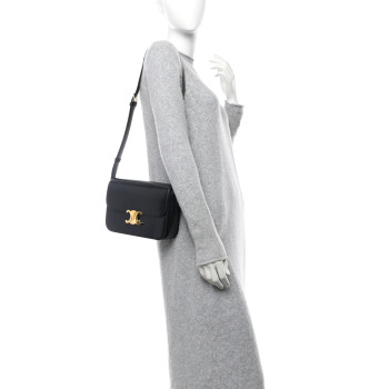 CELINE Shiny Calfskin Medium Triomphe Black