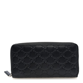 GUCCI Guccissima Signature Zip Around Organizer Wallet Black