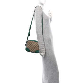 GUCCI Monogram Dollar Calfskin Mini Bree Messenger Bag Beige Ebony Emerald