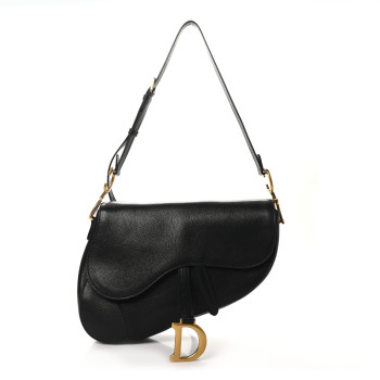 CHRISTIAN DIOR Shiny Goatskin Large Soft Saddle Bag Black
