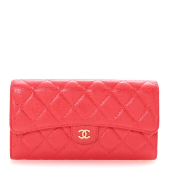 CHANEL Caviar Quilted Large Gusset Flap Wallet Red