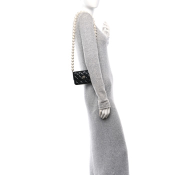 CHANEL Calfskin Quilted Maxi Pearls Clutch With Chain Black