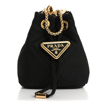 PRADA Re-Nylon Quilted Metal Triangle Logo Mini Drawcord Pouch Shoulder Bag Black