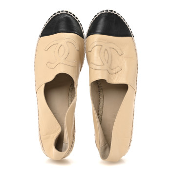 CHANEL Lambskin CC Espadrilles 41 Beige Black