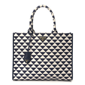 PRADA Jacquard Saffiano Triangolo Symbole Embroidered Large Tote Baltico Talco