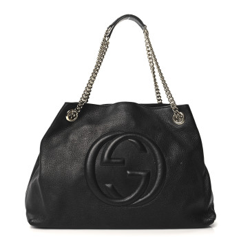 GUCCI Pebbled Calfskin Medium Soho Chain Shoulder Bag Black