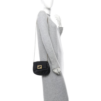 FENDI Vitello Flamingo Fendista Pouchette Crossbody Black
