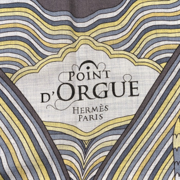 HERMES Cashmere Silk Point D'Orgue Scarf 140 Gris Chine Jaune Black