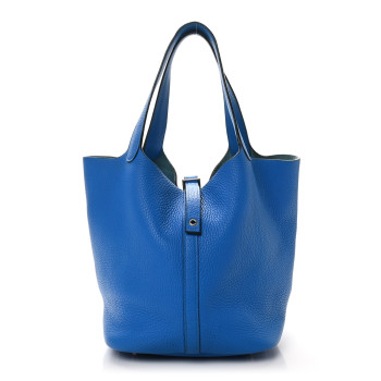 HERMES Taurillon Clemence Picotin Lock 22 MM Bleu Hydra