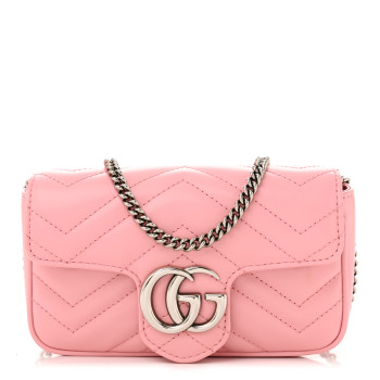 GUCCI Calfskin Matelasse Super Mini GG Marmont Shoulder Bag Wild Rose