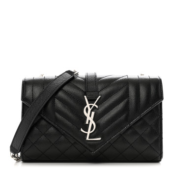 SAINT LAURENT Grain De Poudre Textured Mixed Matelasse Triquilt Small Monogram Satchel Black