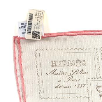 HERMES Silk Le Philateliste Du Faubourg Scarf 90 Rose White Multicolor