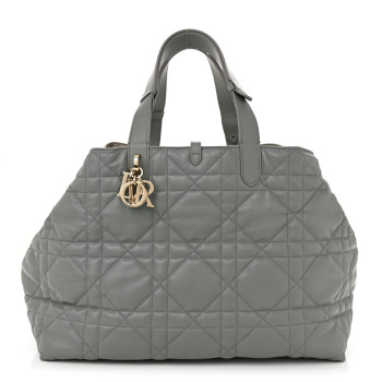 CHRISTIAN DIOR Calfskin Macrocannage Medium Toujours Grey