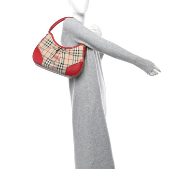 BURBERRY Haymarket Check Small Hernville Hobo Red