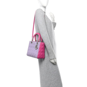 CHRISTIAN DIOR Lambskin Cannage Medium Bi-Color Lady Dior Pink Purple