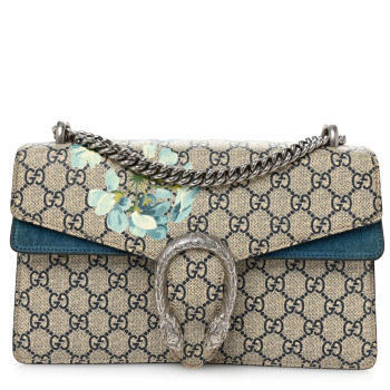 GUCCI GG Supreme Monogram Blooms Small Dionysus Shoulder Bag Beige Navy Vintage Blue