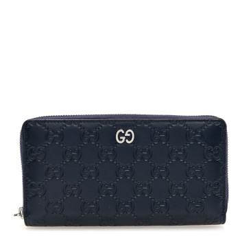 GUCCI Guccissima Signature Dorian Zip Around Wallet Blue