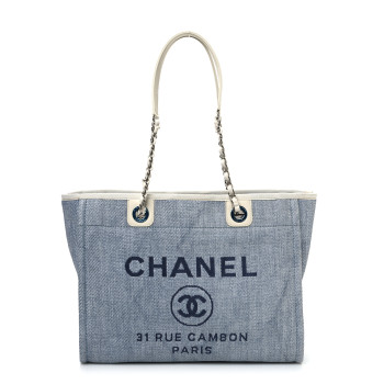 CHANEL Canvas Small Deauville Tote Denim Blue