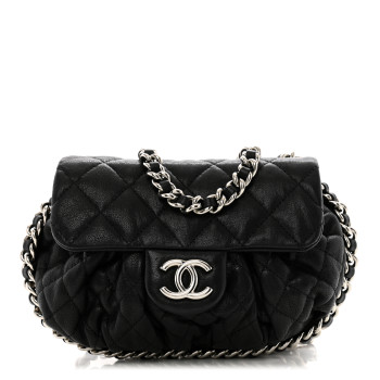 CHANEL Washed Lambskin Quilted Mini Chain Around Flap Black