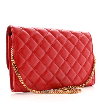 VERSACE Lambskin Quilted Medusa Wallet On Chain Crossbody Red