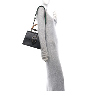 GUCCI Dollar Calfskin Crystal Web Medium Dionysus Bamboo Top Handle Bag Black Black Diamond