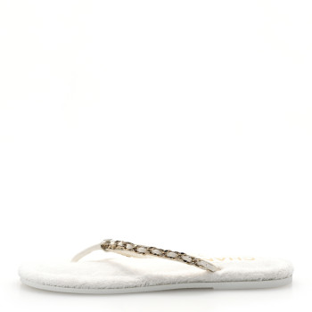CHANEL Lambskin Terry Cloth CC Chain Thong Sandals 36 White