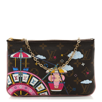 LOUIS VUITTON Monogram 2020 Christmas Animation Big Wheel Double Zip Pochette Rose Ballerine