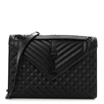 SAINT LAURENT Grain De Poudre Textured Mixed Matelasse Large Triquilt Monogram Monochrome Satchel Black