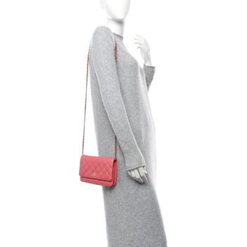 CHANEL Caviar Quilted Wallet on Chain WOC Pink