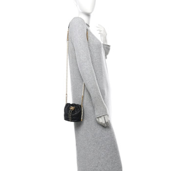 CHANEL Calfskin Quilted Pearl Mini About Pearls Drawstring Bucket Bag Black
